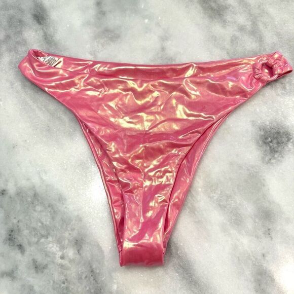 PrettyLittleThing Metallic 3-Piece Underwired Cover Up Pink Bikini Set Size 12 - Picture 9 of 11